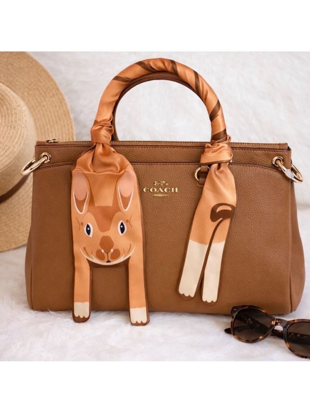 BUNNY RABBIT SCARF BANDEAU TAN CREAM HAIR BAG TIE NOVELTY SCARF 46”